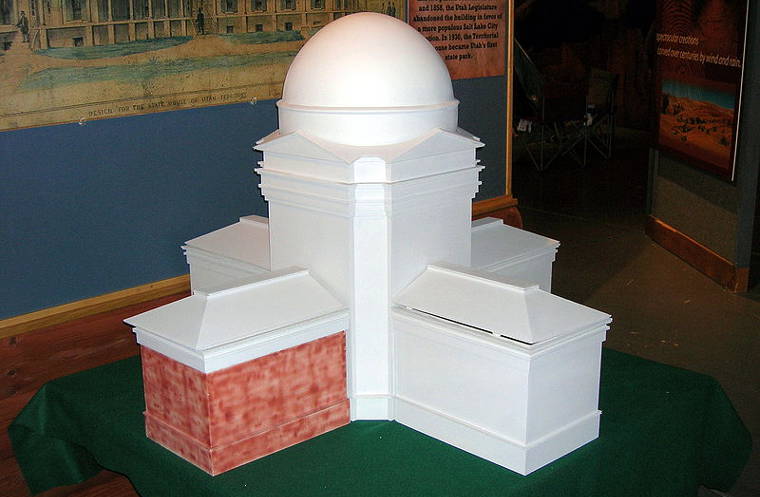 A view of a model of the original planned construction