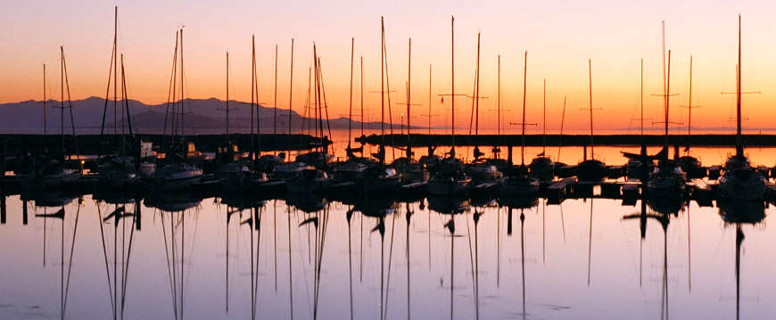 The Great Salt Lake State Park marina at sunset