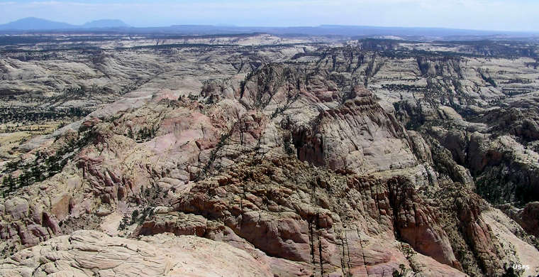 Looking over the barren rock canyons of Box-Death Hollow Wilderness