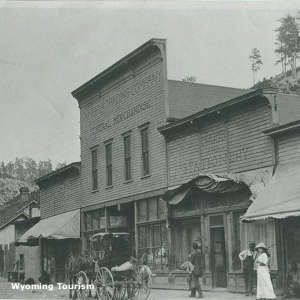 Historic photo of a wild west town from along the Black Hills Scenic Byway