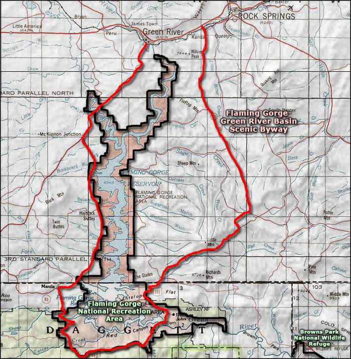 Flaming Gorge-Green River Basin Scenic Byway map