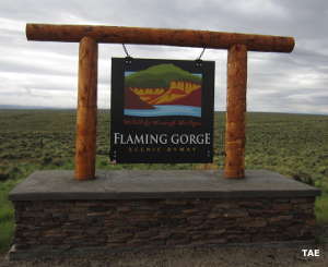 Sign marking the Flaming Gorge-Green River Basin Scenic Byway in Wyoming