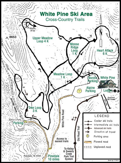 Cross country ski trails map for White Pine Ski Resort White Pine Ski Resort cross-country ski trails map