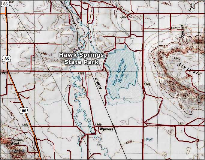 Hawk Springs State Recreation Area area map