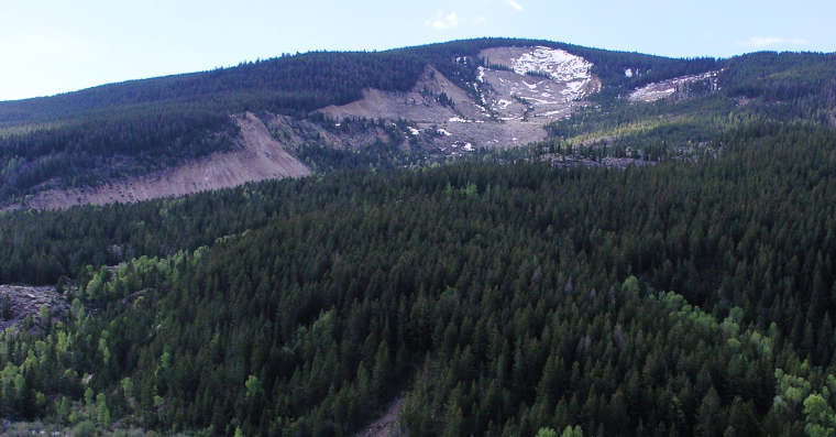 Gros Ventre Wilderness: A view of the landslide on Sheep Mountain The landslide on Sheep Mountain, slowly being reclaimed by the forest