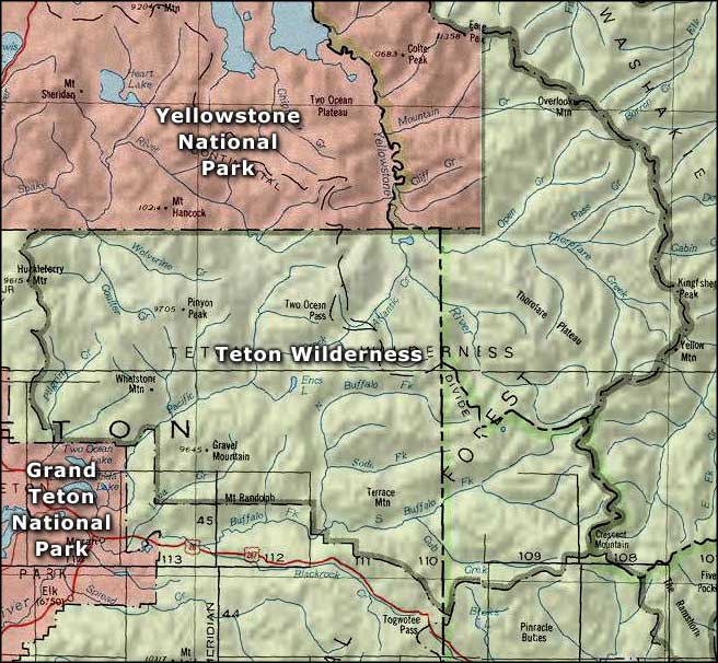 Teton Wilderness area map Map of Teton Wilderness