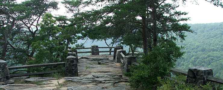 The walkway and vantage point at Jim Lynn Overlook at Buck's Pocket State Park