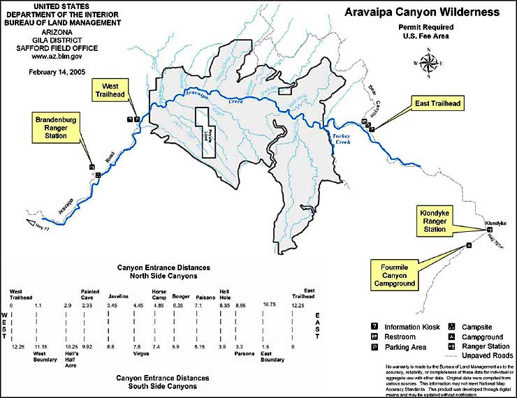 Map of Aravaipa Canyon Wilderness