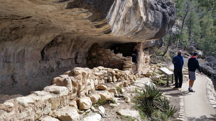 Masonry construction under a sandstone overhang in Walnut Canyon National Monument