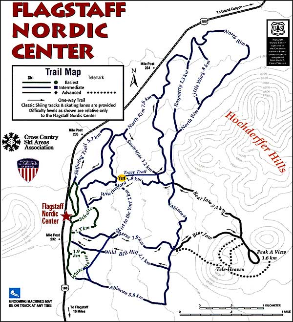 Ski trails map for the Arizona Nordic Village