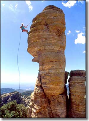 Rappelling down a spire on Pusch Ridge Wilderness