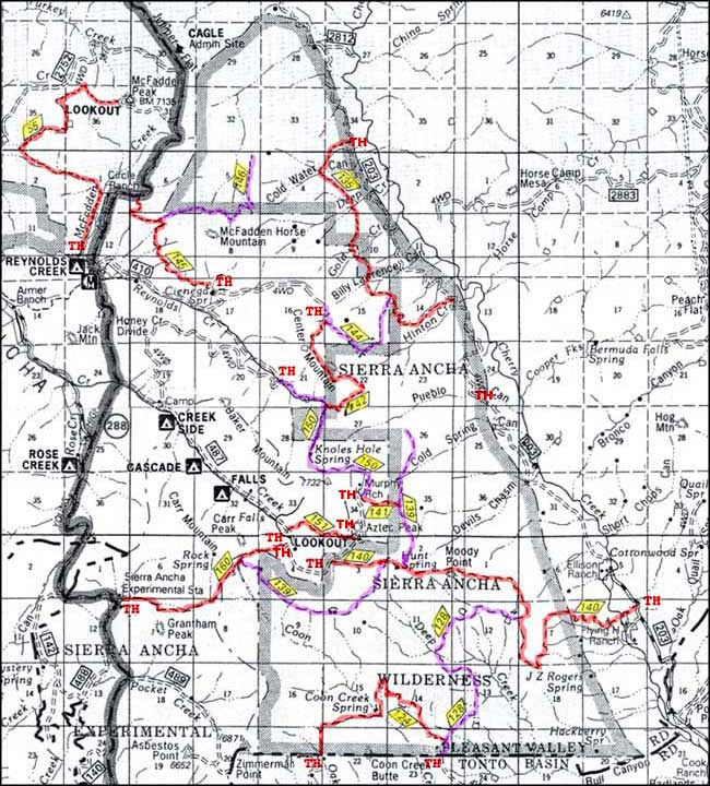 Trail map of Sierra Ancha Wilderness