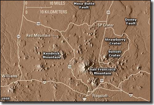 The area around the San Francisco Peaks Scenic Road, from outer space