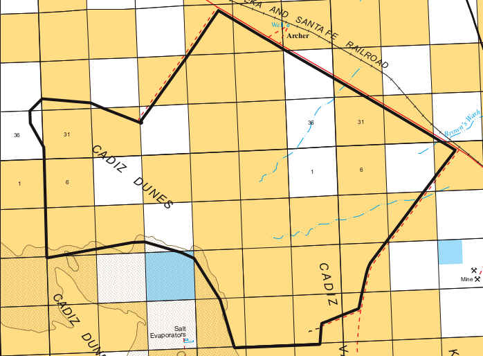 Map of the Cadiz Dunes Wilderness area