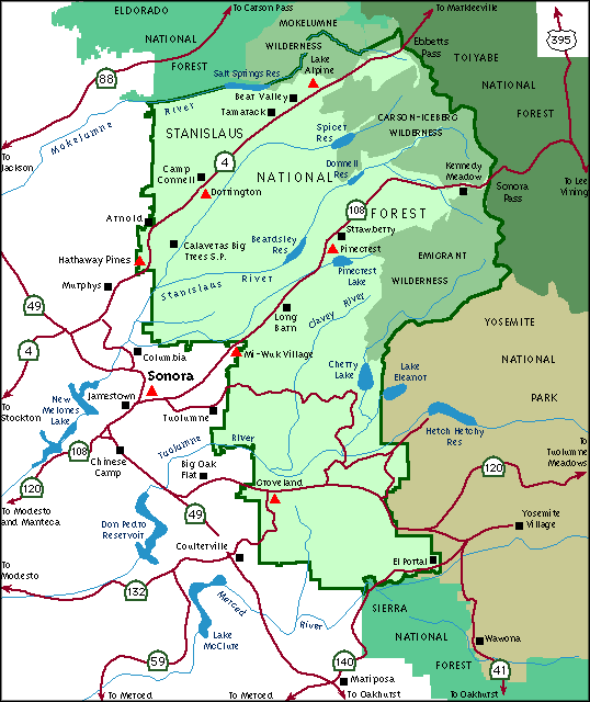 Map of Stanislaus National Forest