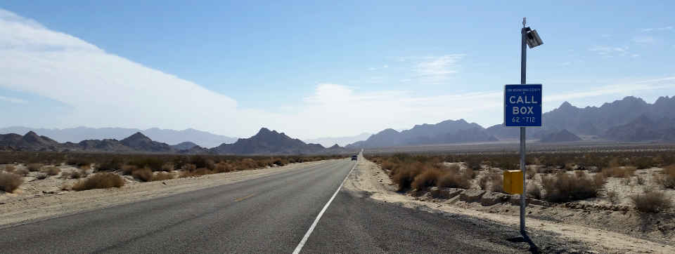 A view across the Mohave Desert landscape along California Route 62