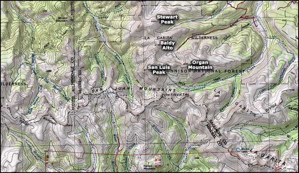 Map of the La Garita Wilderness area