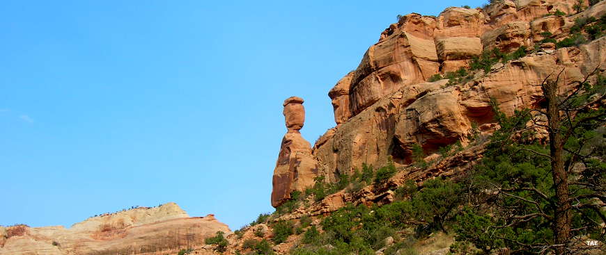 A balanced rock on the side of Fruita Canyon in Colorado National Monument