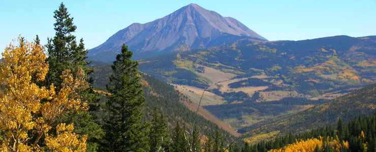 A view of mountains and forest along the Scenic Highway of Legends