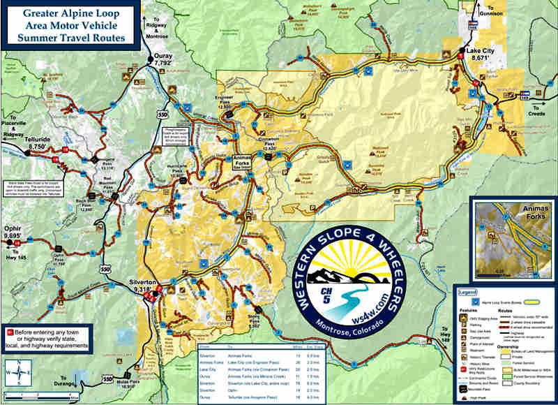 Alpine Loop Backcountry Byway area map