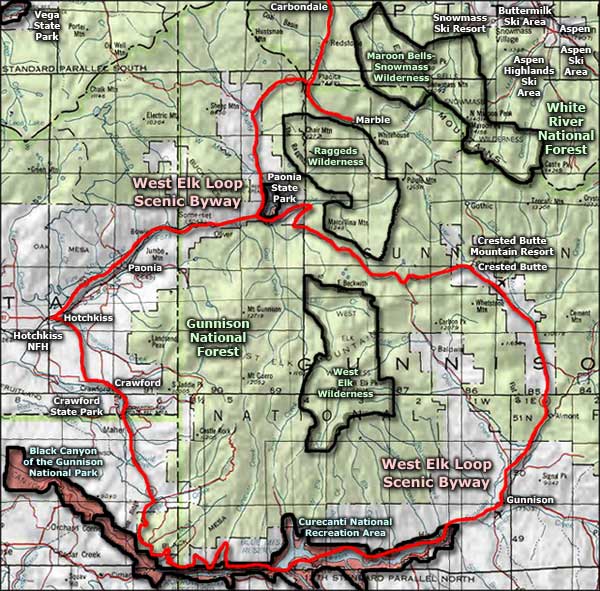 West Elk Loop Scenic Byway area map