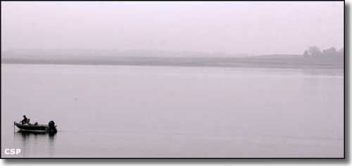 View of a foggy morning at Boyd Lake State Park