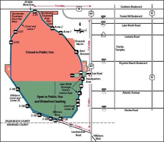 Map of the Loxahatchee National Wildlife Refuge area