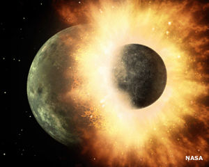 Illustration of the postulated creation of the Moon