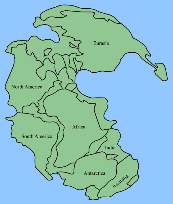 The continents at the time of Pangaea How today's continents fitted into the supercontinent of Pangaea