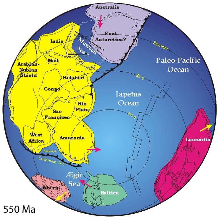 Opening of the Iapetus Ocean, 550 million years ago