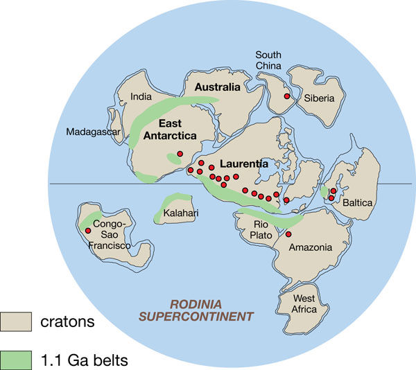 Reconstruction of Rodinia 750 million years ago