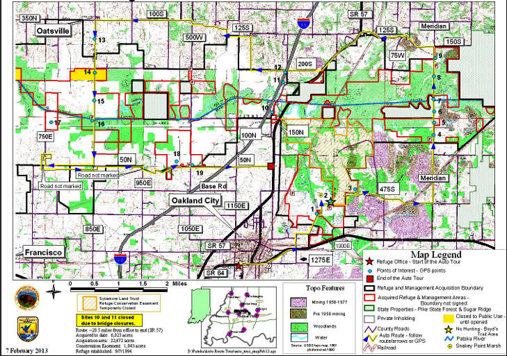 Auto tour map of Patoka River National Wildlife Refuge