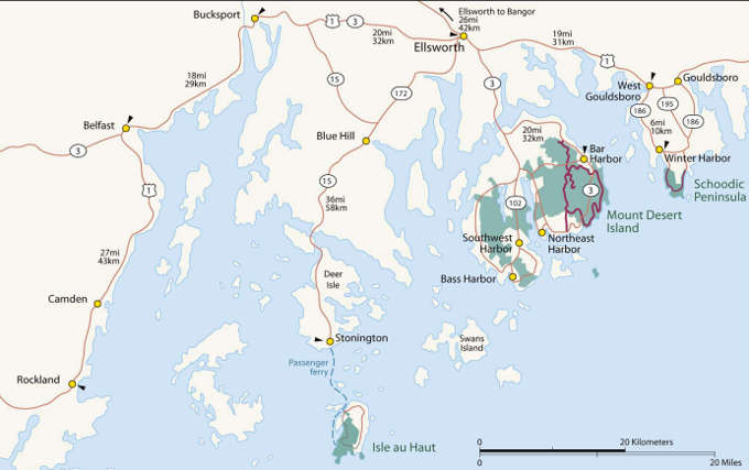 Map of the Acadia National Park area