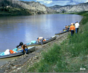 Canoes getting ready to set out on the river in the Upper Missouri River Breaks