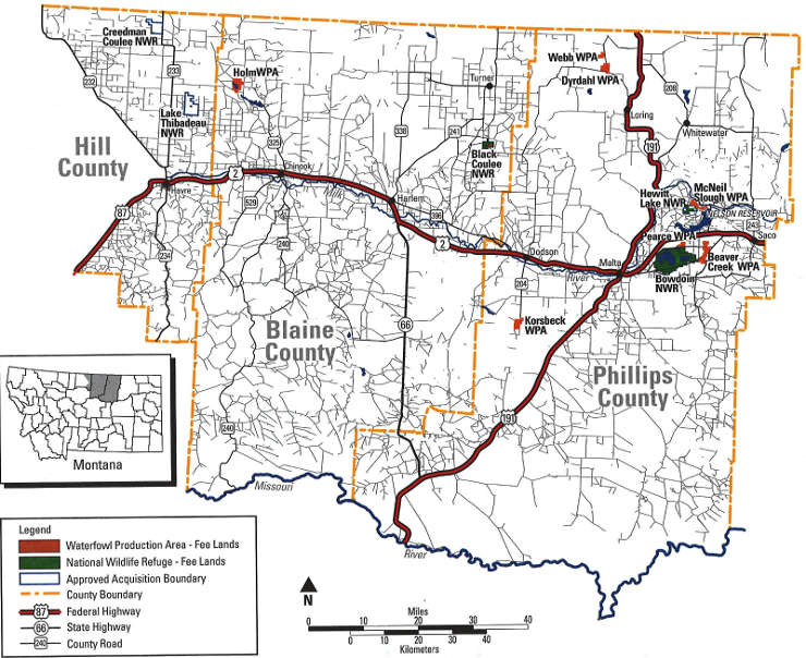 Map of the Bowdoin National Wildlife Refuge Complex
