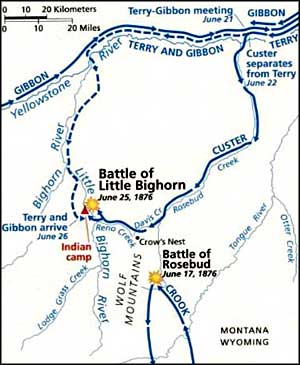Map of the Army campaign that led to Little Bighorn