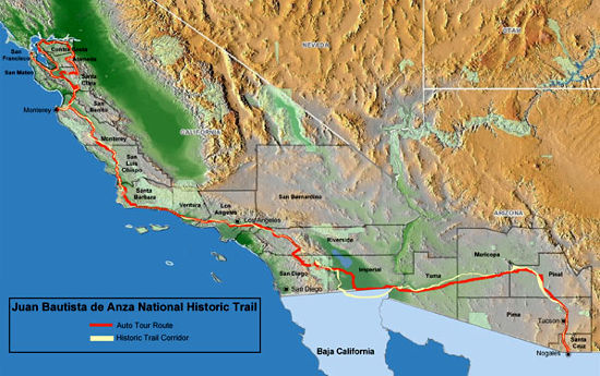 Juan Bautista de Anza National Historic Trail map Map of the Juan Bautista de Anza National Historic Trail