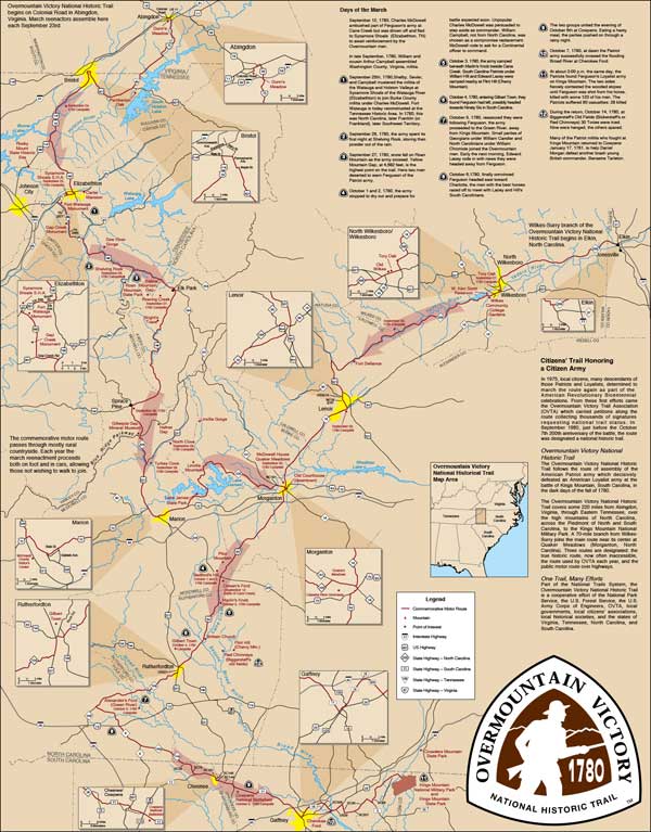 Map of the Overmountain Victory National Historic Trail