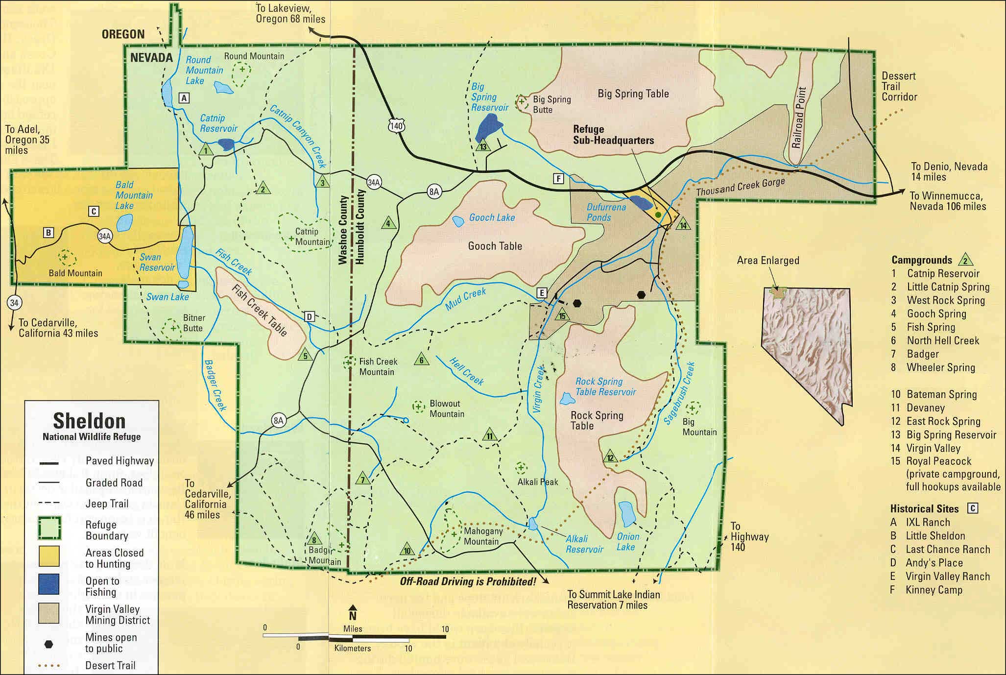 Sheldon National Wildlife Refuge map. 