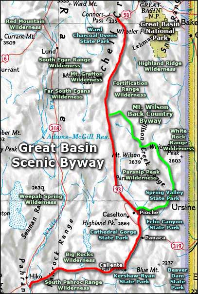 Great Basin Scenic Byway area map