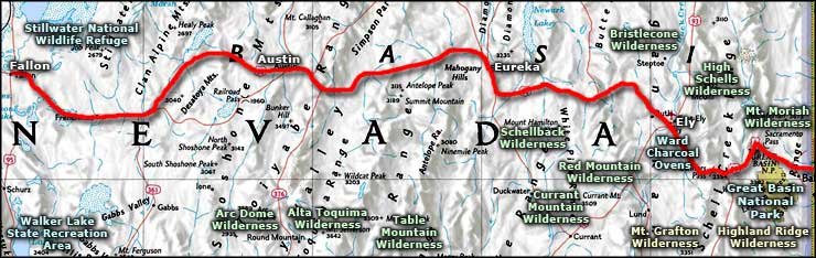 Loneliest Road in America area map