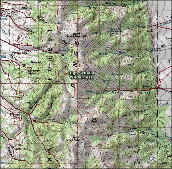 High Schells Wilderness map