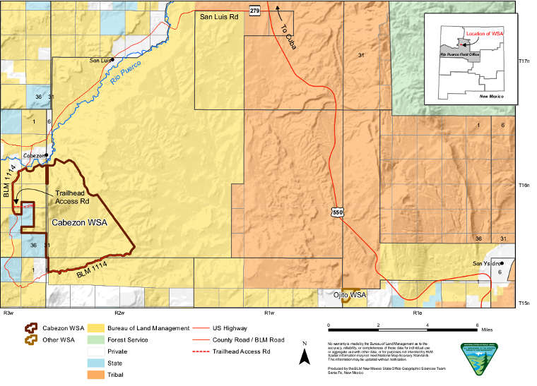 Map of the Cabezon Peak Wilderness Study Area