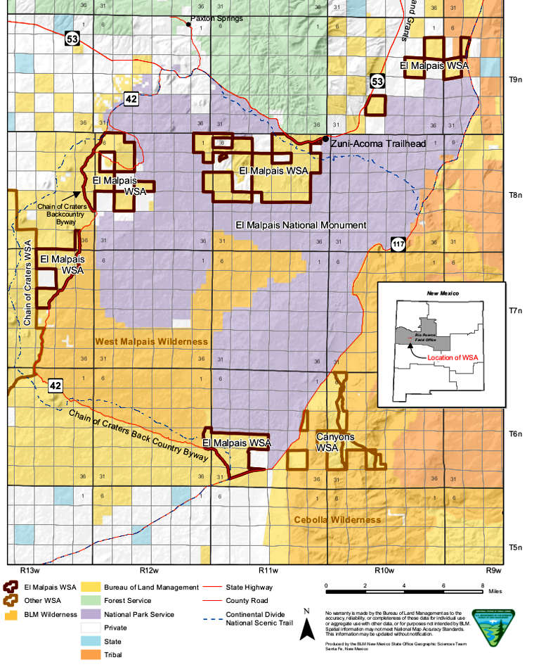 Map of the El Malpais Wilderness Study Area