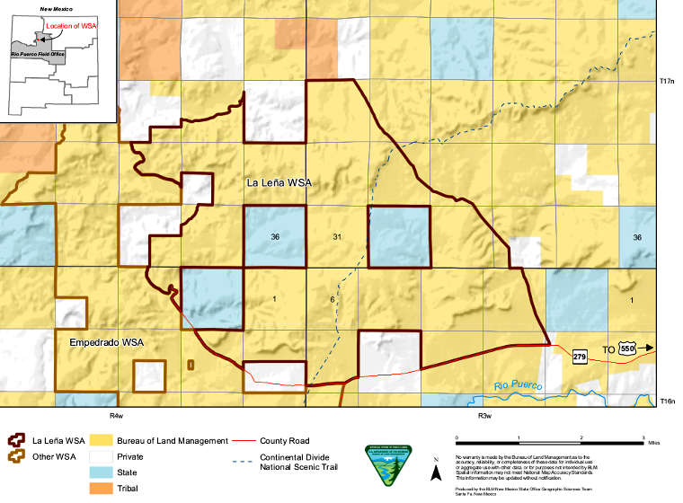 Map of the La Lena Wilderness Study Area