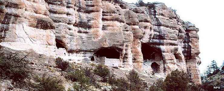 Some of the cliff dwellings preserved at Gila Cliff Dwellings National Monument
