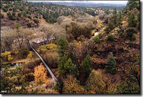The footbridge across the Gila River from the contact station
