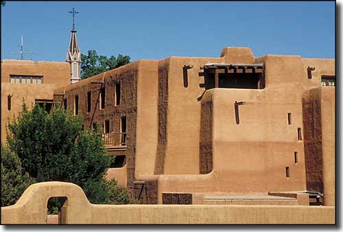 Adobe buildings in Santa Fe, along the Pre-1937 alignment route