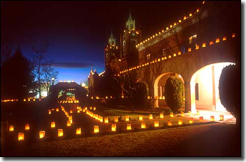 Luminarias at San Felipe de Neri in Albuquerque, along Historic Route 66