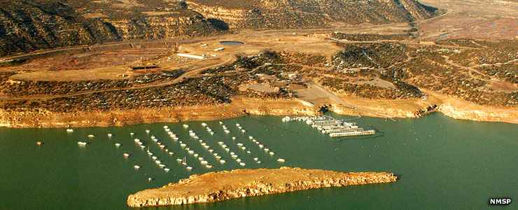 Navajo Lake State Park marina from the air